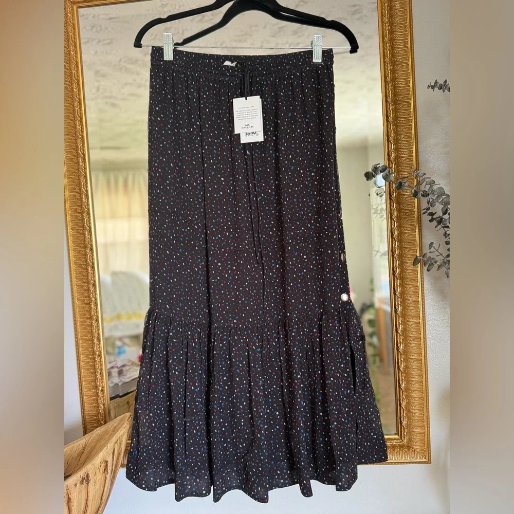 NWT Coach Black Tiered Maxi Skirt ✨ Designer Polka Dot Midi Flowy Luxury Chic